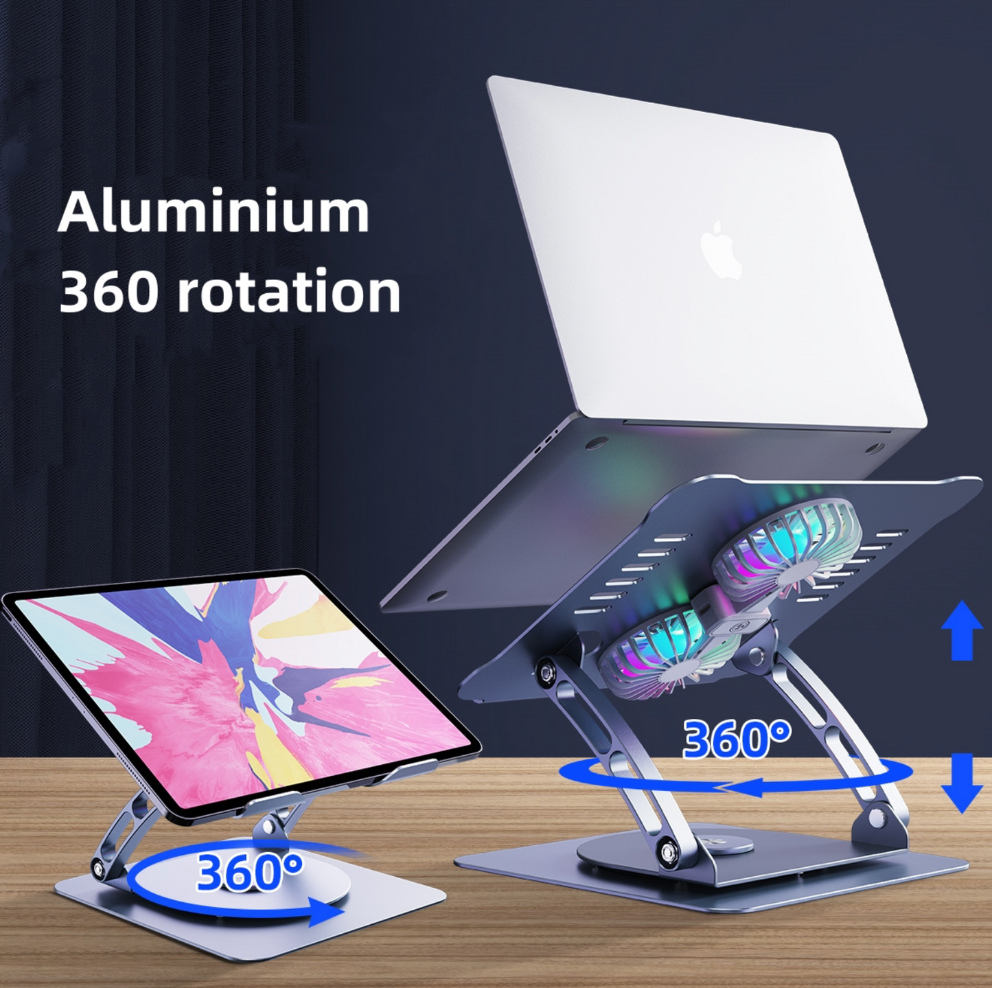 🧊 Support PC 360° avec Double Ventilateur RGB – Alliez Refroidissement, Confort et Mobilité