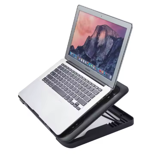 Support Réglable 2-en-1 avec Ventilateur – Pour Ordinateur Portable & Téléphone