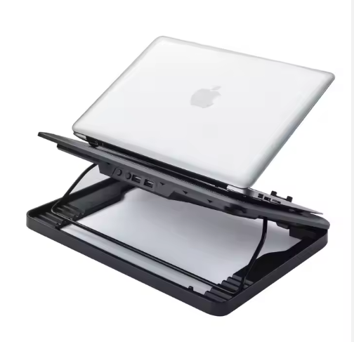 Support Réglable 2-en-1 avec Ventilateur – Pour Ordinateur Portable & Téléphone
