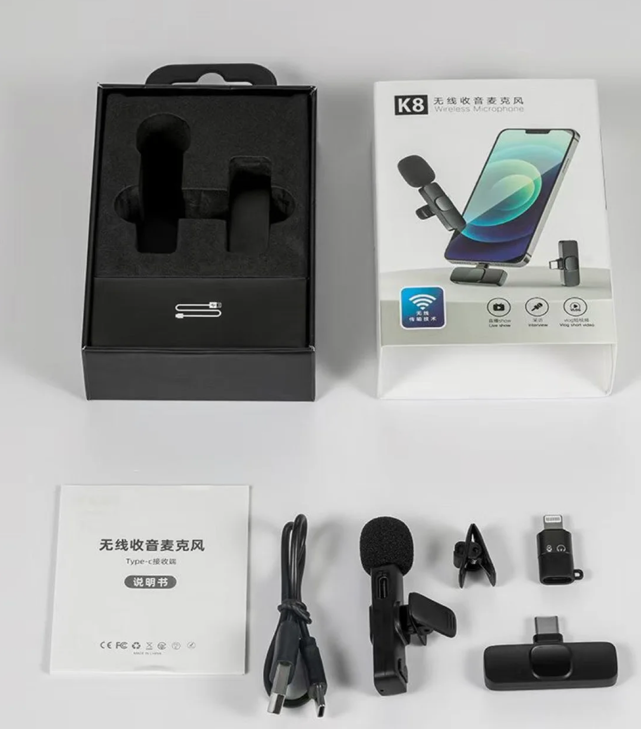 🎙 Micro Sans Fil K9 pour Smartphone – Double Capsule