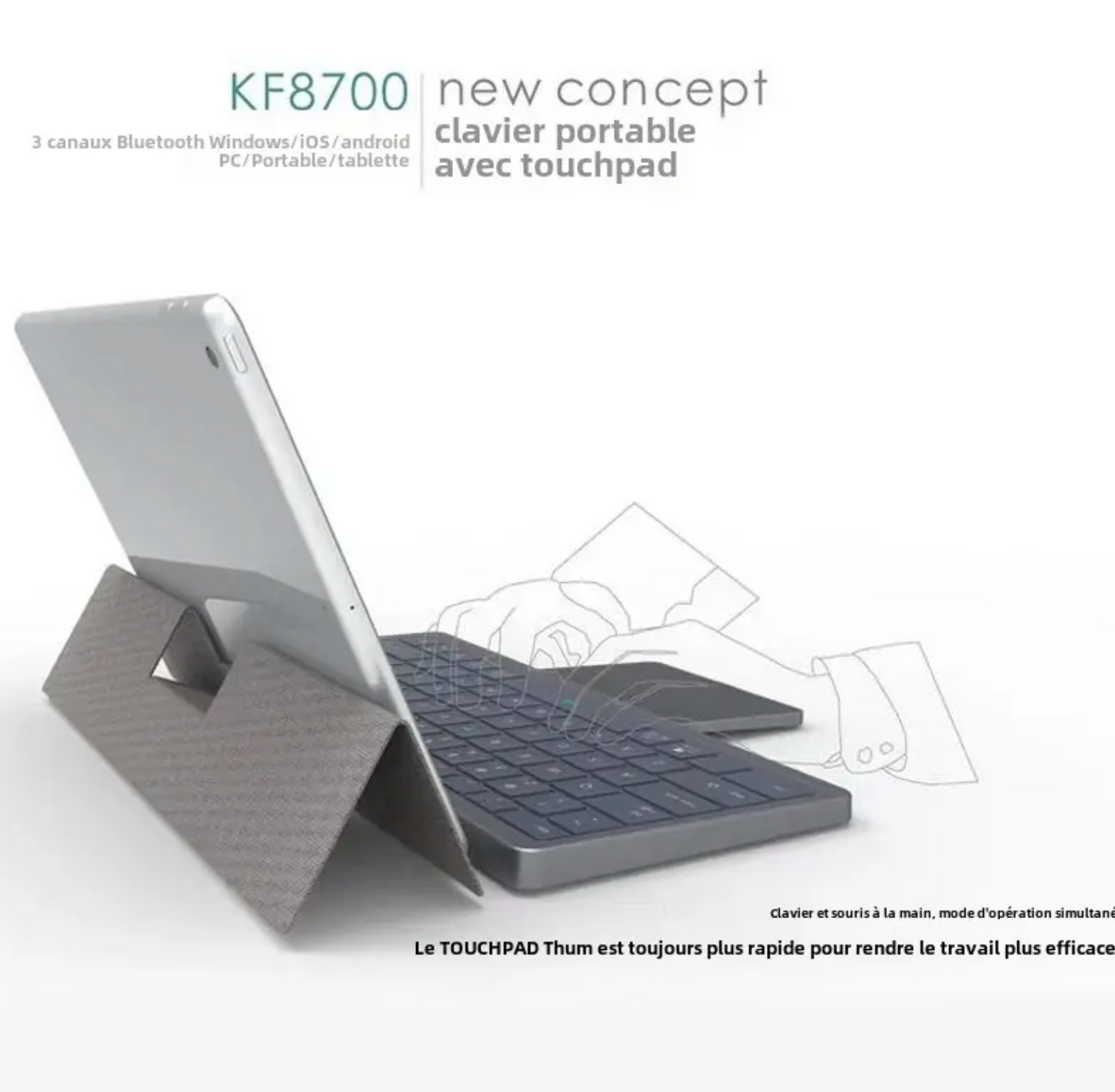 💻 Clavier Sans Fil avec Support Tablette & Trackpad