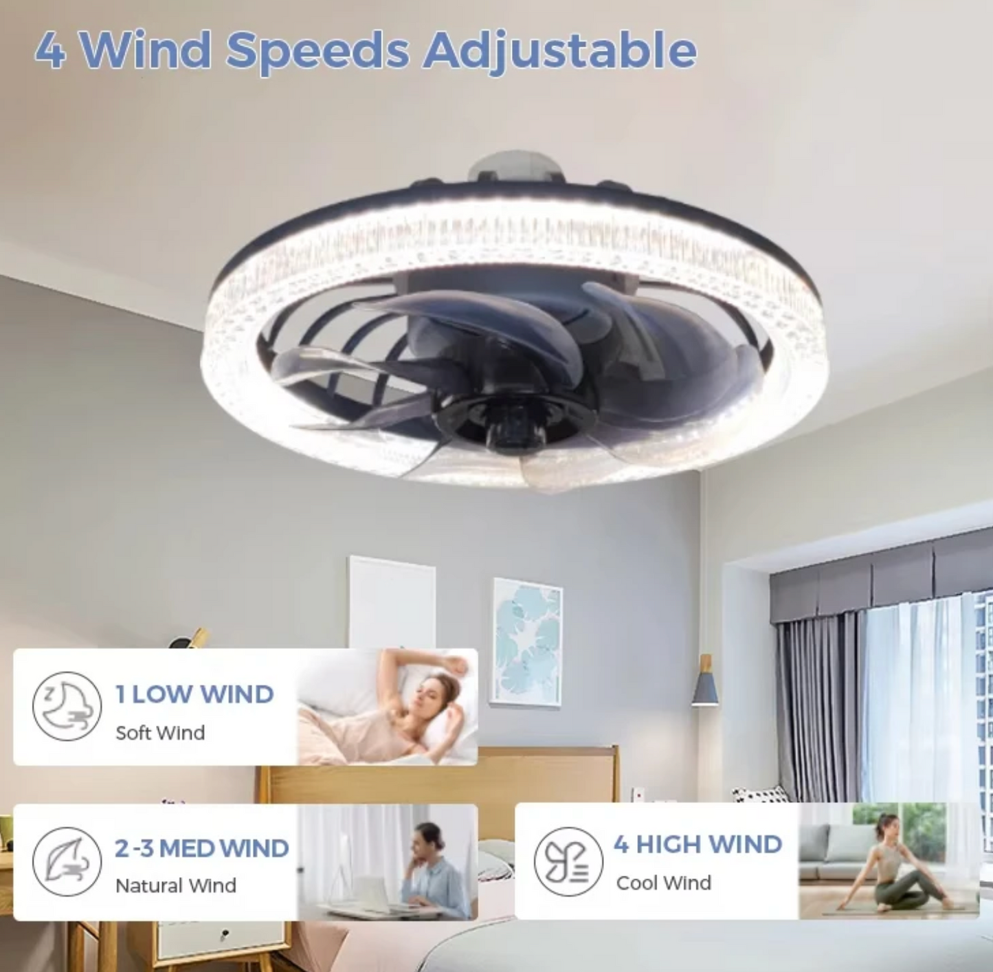 🌬️💡 Ventilateur de Plafond avec Lumière – Socket Ceiling Fan Light (avec Télécommande)