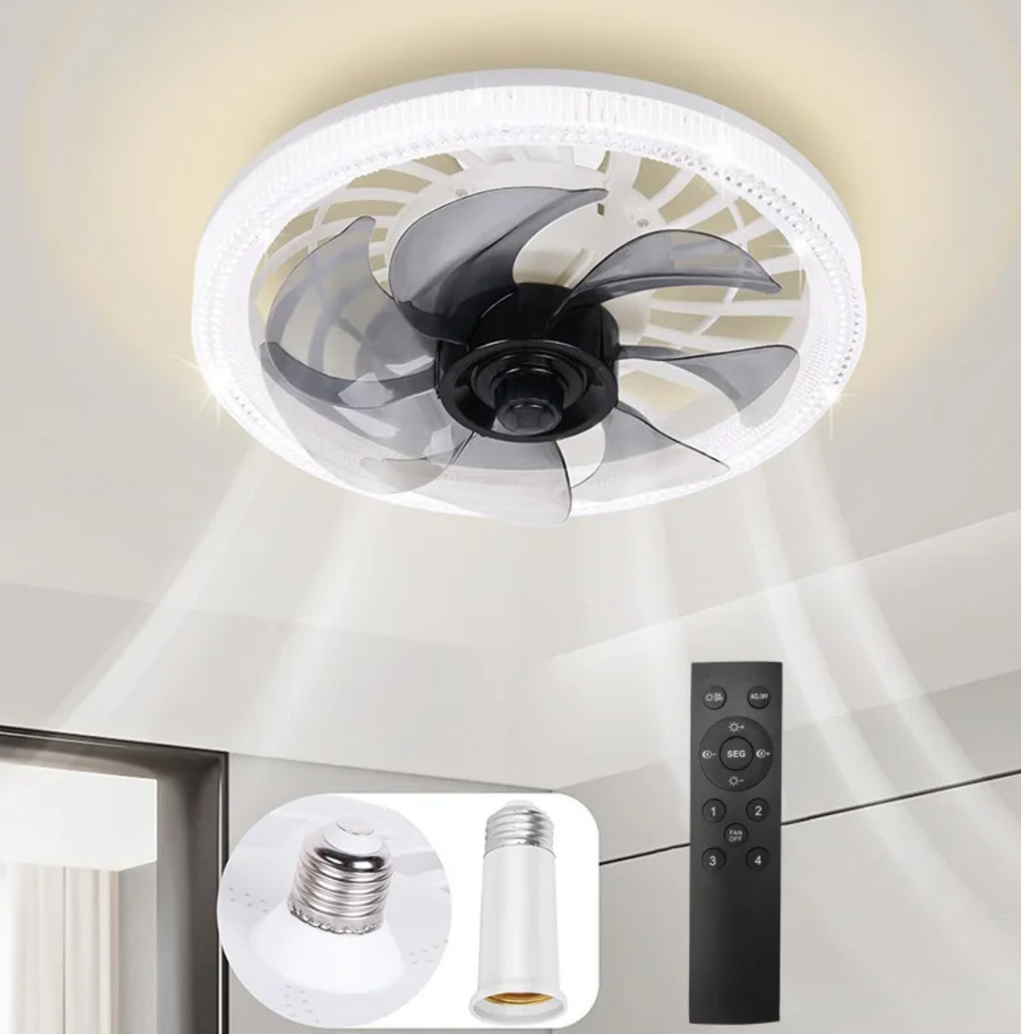 🌬️💡 Ventilateur de Plafond avec Lumière – Socket Ceiling Fan Light (avec Télécommande)