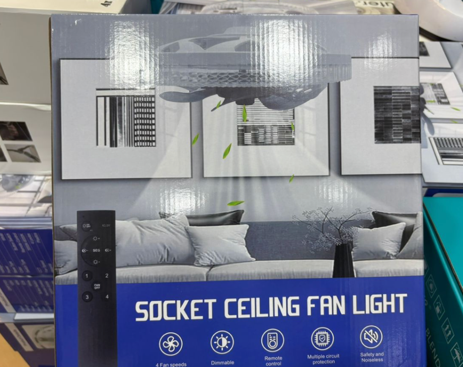 🌬️💡 Ventilateur de Plafond avec Lumière – Socket Ceiling Fan Light (avec Télécommande)