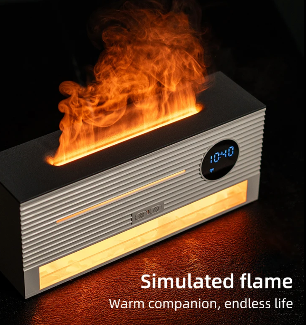 Aroma Diffuser avec Effet Flamme & Horloge