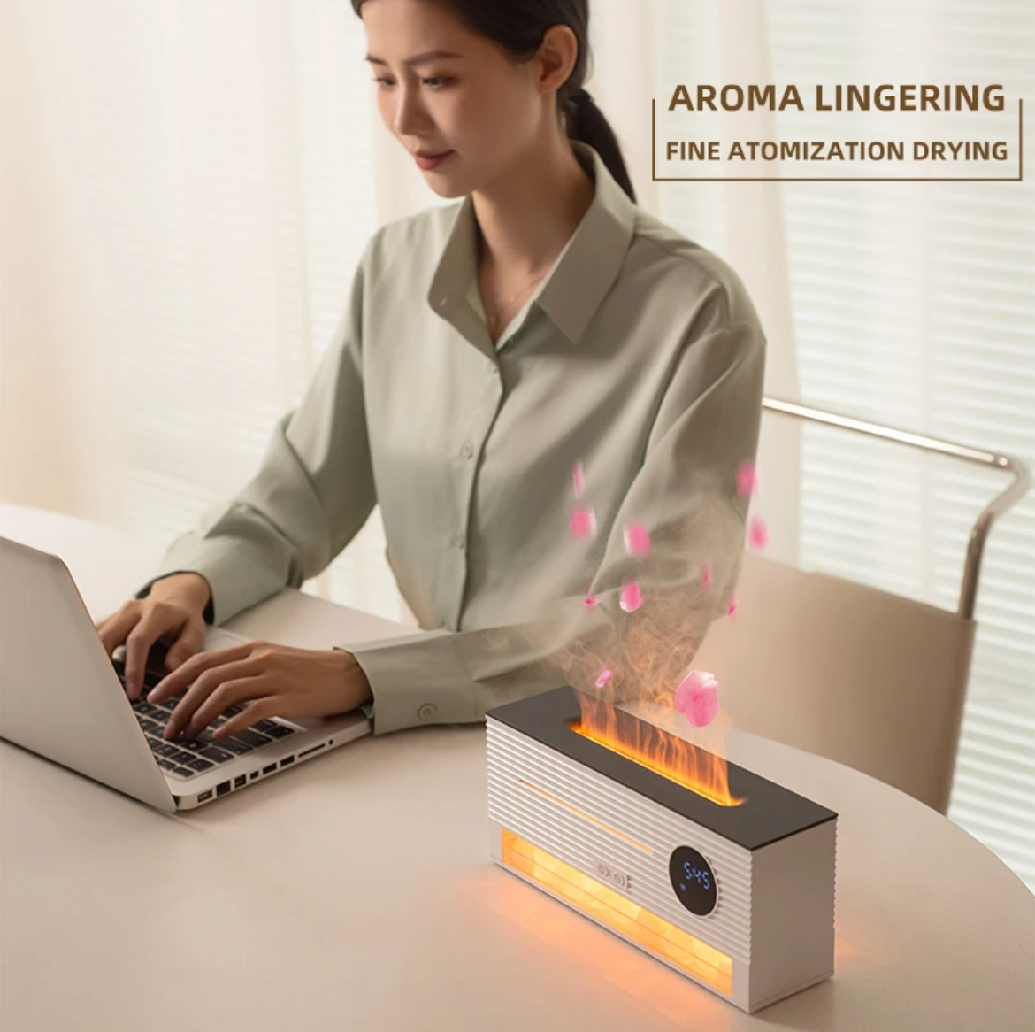 Aroma Diffuser avec Effet Flamme & Horloge