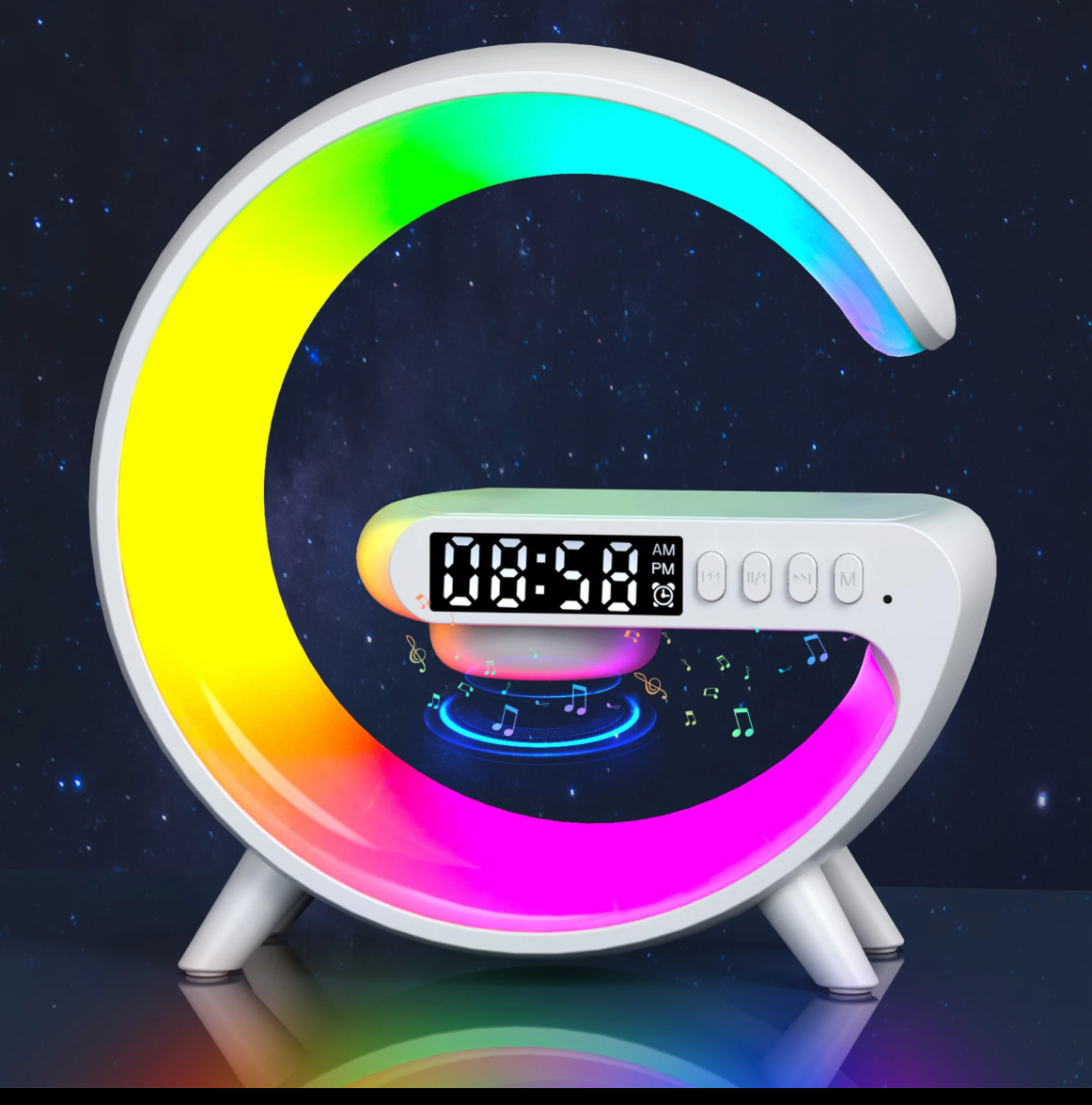 Haut-Parleur LED Multifonction – Charge Sans Fil & Support Téléphone