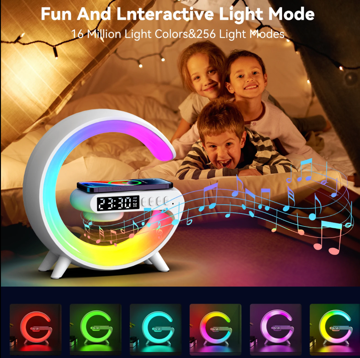 Haut-Parleur LED Multifonction – Charge Sans Fil & Support Téléphone