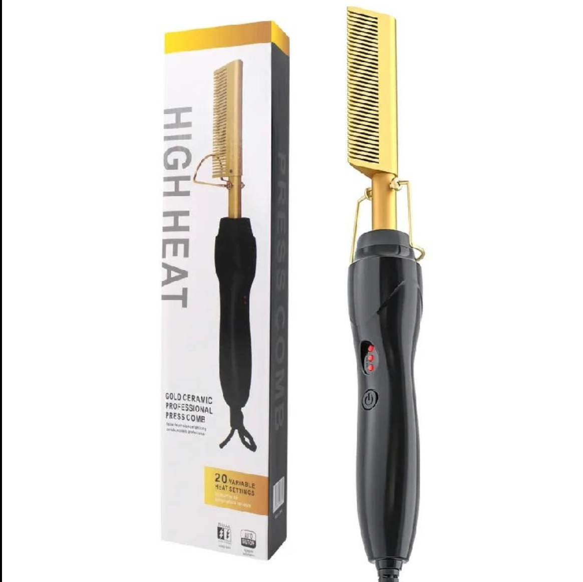 Peigne chauffant professionnel en céramique dorée