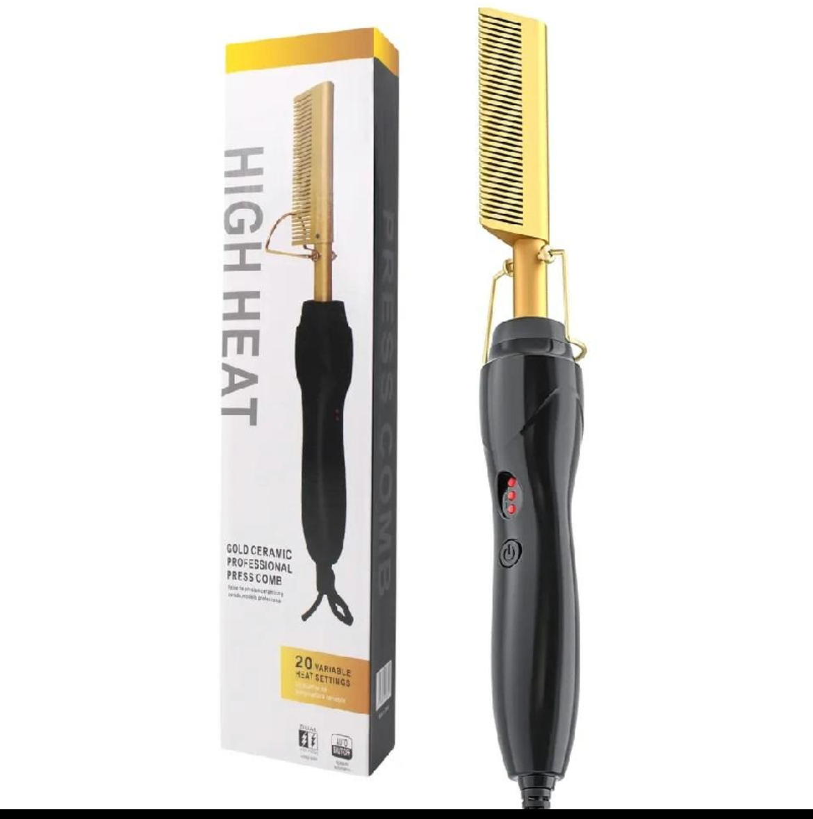 Peigne chauffant professionnel en céramique dorée