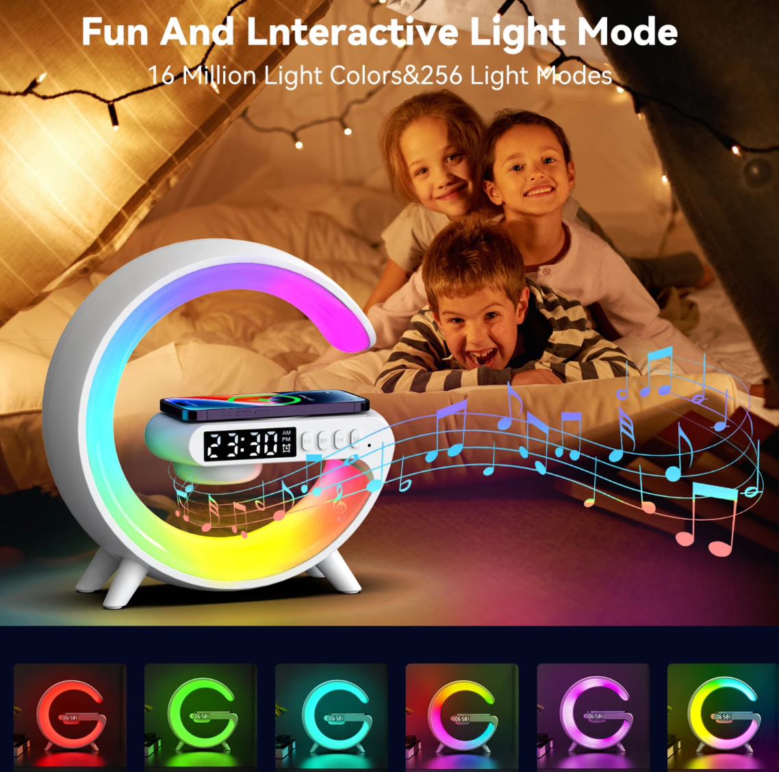 Haut-Parleur LED Multifonction – Charge Sans Fil & Support Téléphone
