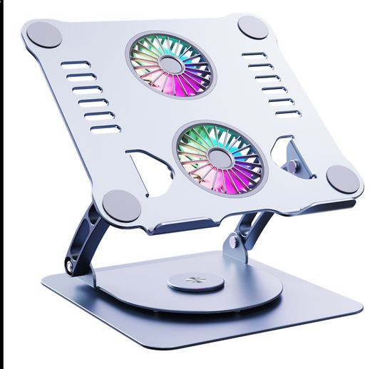 🧊 Support PC 360° avec Double Ventilateur RGB – Alliez Refroidissement, Confort et Mobilité