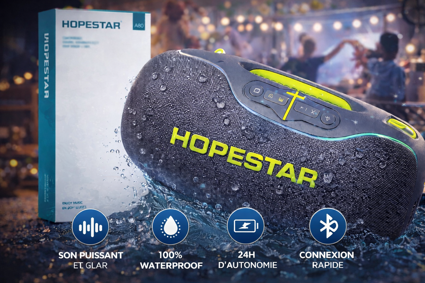🔊 HOPES̱TAR A80 – ENCEINTE BLUETOOTH ULTRA PUISSANTE