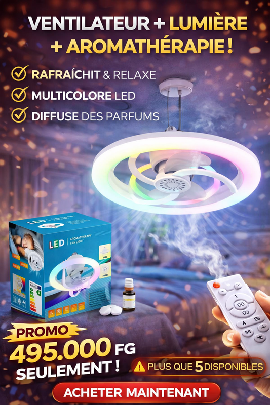 🌪️ Ventilateur LED 360° avec Aromathérapie – Lumière, Fraîcheur et Parfum en Un Seul Appareil !
