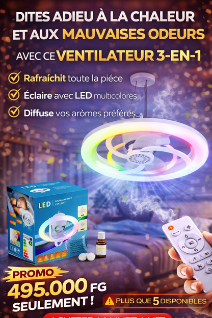 🌪️ Ventilateur LED 360° avec Aromathérapie – Lumière, Fraîcheur et Parfum en Un Seul Appareil !